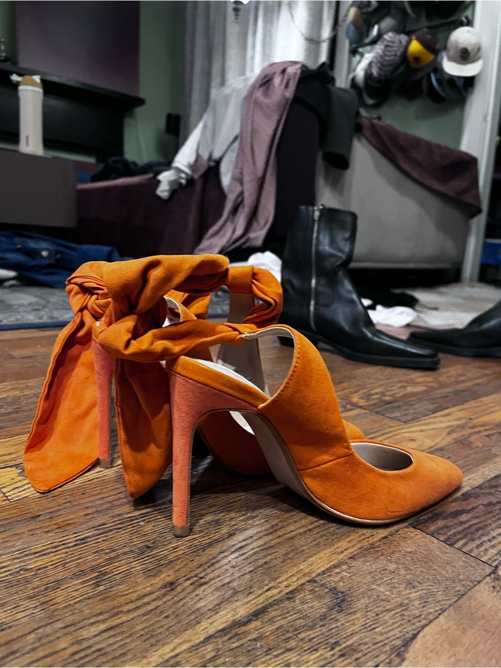 Zara Orange Suede Tie-Ankle Stiletto Heels
